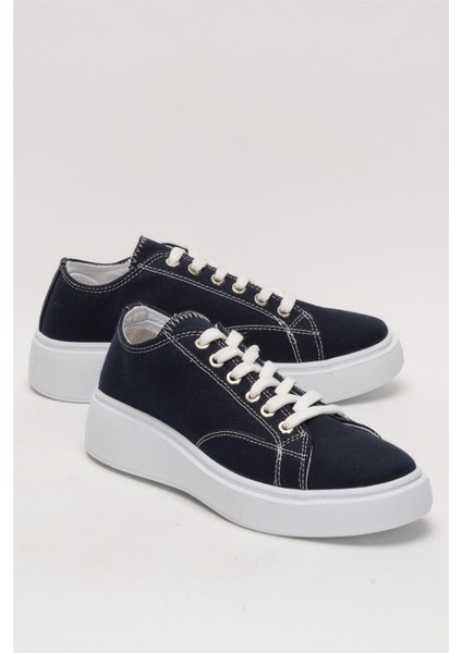 Kadın Rahat Kalıp Kalın Taban Keten Sneakers Lacivert fiyatları