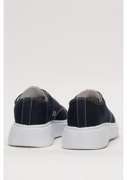 Kadın Rahat Kalıp Kalın Taban Keten Sneakers Lacivert fırsatları