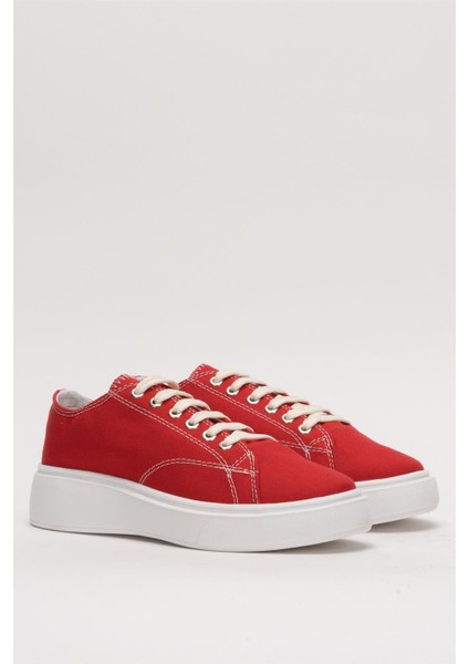 Kadın Rahat Kalıp Kalın Taban Keten Sneakers Kırmızı modelleri