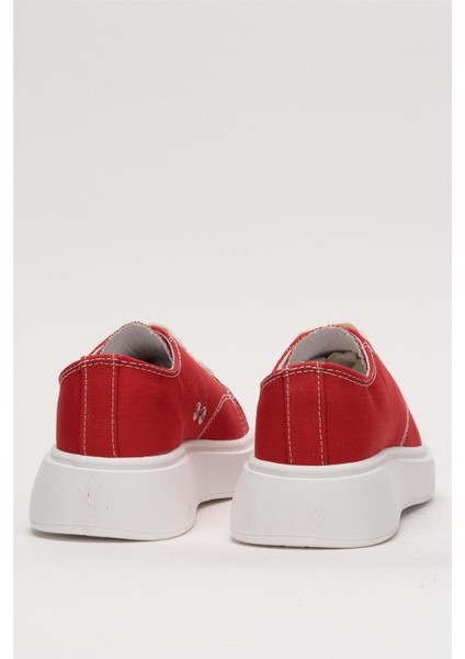 Kadın Rahat Kalıp Kalın Taban Keten Sneakers Kırmızı fırsatları