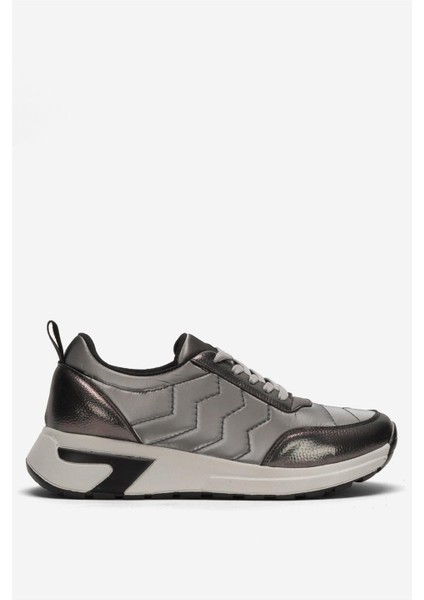 Kadın Günlük Rahat Comfort Taban Parlak Spor Sneaker Ayakkabı Gümüş