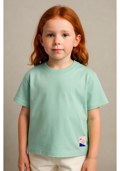Unisex Çocuk %100 Pamuklu Basic Tişört - Açık Yeşil (3-4 Yaş 8-9 Yaş)