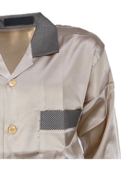 Erkek Pijama Takımı Şık Klasik Model Premium Lüks Saten Kumaş Voldam Model Cepli Tam Kalıp
