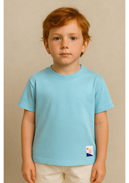 Erkek Çocuk %100 Pamuk Basic Tişört - Açık Mavi (3-4 Yaş 8-9 Yaş)