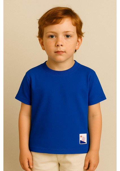 Erkek Çocuk %100 Pamuk Basic Tişört - Saks (3-4 Yaş 8-9 Yaş)