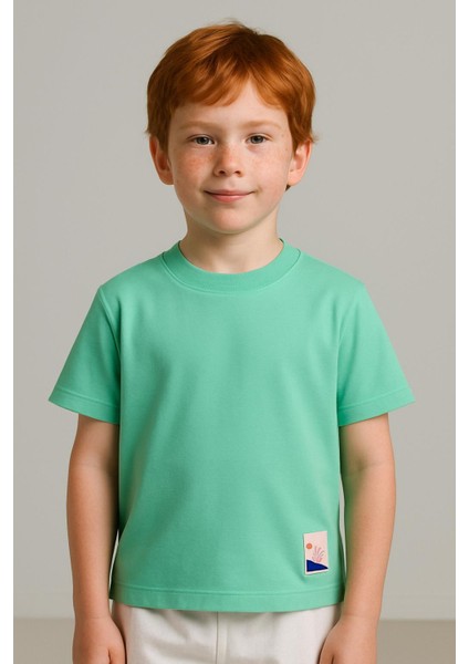 Unisex Çocuk %100 Pamuklu Basic Tişört - Mint (3-4 Yaş 8-9 Yaş)
