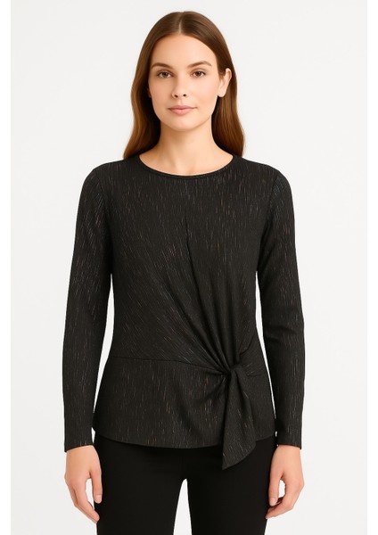 Lupinn Moda Kadın Siyah Simli Işıltılı Uzun Kollu Şık Bluz – Gece & Günlük Kullanıma Uygun