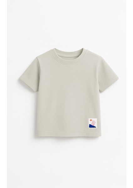 Unisex Çocuk %100 Pamuklu Basic Tişört - Bej (3-4 Yaş 8-9 Yaş)