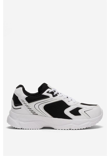 Unisex Faylon Taban Bağcıklı Spor Ayakkabı Beyaz Siyah