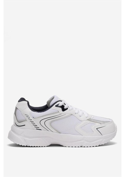 Unisex Faylon Taban Bağcıklı Spor Ayakkabı BEYAZ - LACİVERT