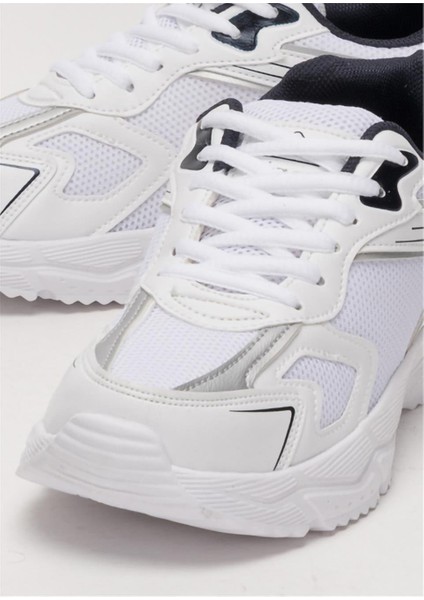 Unisex Faylon Taban Bağcıklı Spor Ayakkabı BEYAZ - LACİVERT indirimleri