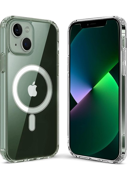 iPhone 13 Mini Uyumlu Kamera Korumalı Magsafe Wireless Şarj Özellikli Şeffaf Silikon Kılıf