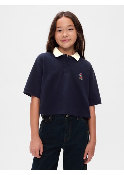 Kız Çocuk Lacivert Gap × Disney Polo Yaka Crop T-Shirt