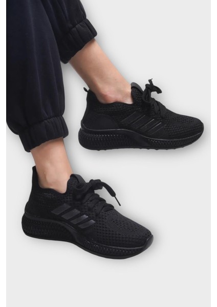 Kadın Hafif Hava Alabilen Triko Spor Ayakkabı Siyah