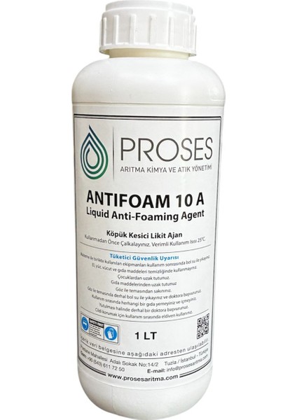 Köpük Kesici Konsantre Silikon Bazlı Likit Ajan Antifoam 1lt Liquid Anti-Foaming Agent Gıda Kimya Temizlik ve Halı Yıkama Endüstriyel Ürün