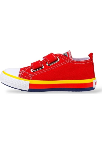Unisex Çocuk Keten Kısa Convers Modeli Cırtlı Sneaker Spor Ayakkabı Kırmızı (26-30)