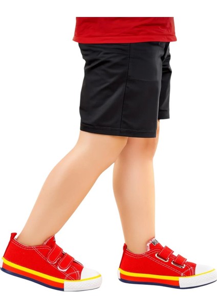 Unisex Çocuk Keten Kısa Convers Modeli Cırtlı Sneaker Spor Ayakkabı Kırmızı (26-30)