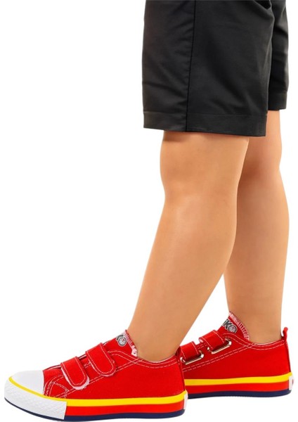 Unisex Çocuk Keten Kısa Convers Modeli Cırtlı Sneaker Spor Ayakkabı Kırmızı (26-30)