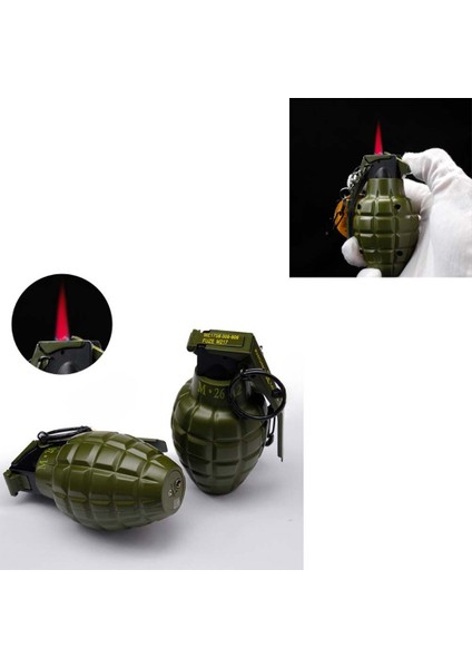 El Bombası Şeklinde Metal Çakmak Gazla Çalışan Kırmızı Alevli Çakmak (1 Adet) (Ebat: 8,1 cm x 4,2 Cm)