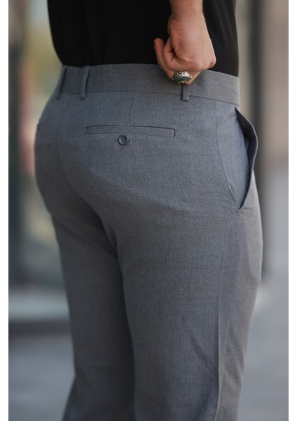 Erkek Gri Italyan Kesim Slimfit Kumaş Pantolon