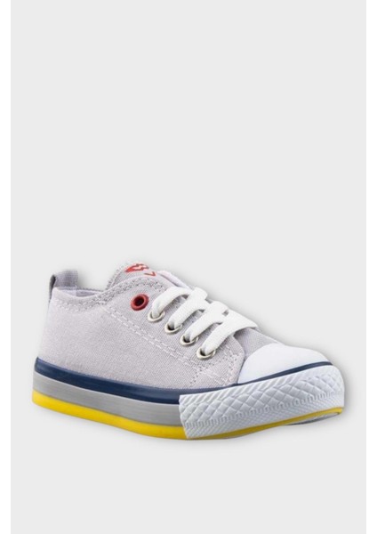 Unisex Erkek Kız Çocuk Keten Kısa Convers Modeli Bağcıklı Spor Ayakkabı Gri