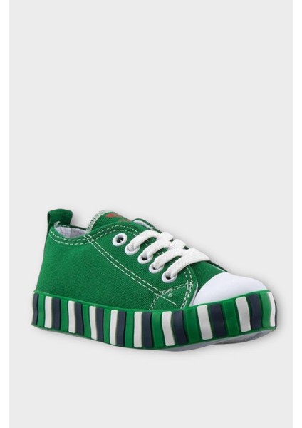 Unisex Çocuk Keten Kısa Convers Modeli Bağcıklı Spor Ayakkabı Yeşil