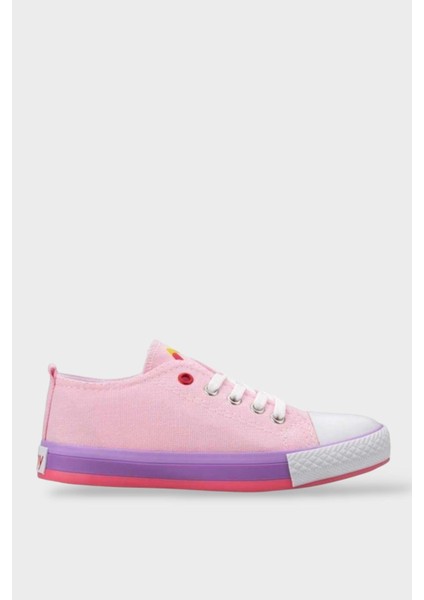 Unisex Erkek Kız Çocuk Keten Kısa Convers Modeli Bağcıklı Spor Ayakkabı Pembe