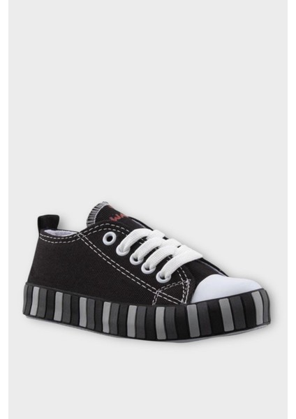 Unisex Çocuk Keten Kısa Convers Modeli Bağcıklı Spor Ayakkabı Siyah