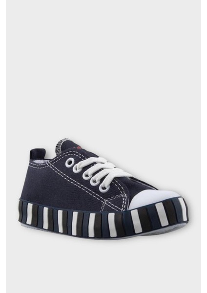 Unisex Çocuk Keten Kısa Convers Modeli Bağcıklı Spor Ayakkabı LACİVERT