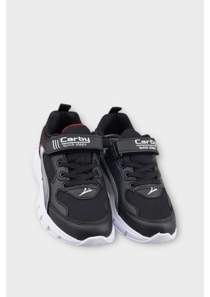 Çocuk Cırtlı Akıllı Bağcık Spor Ayakkabı Siyah - Kırmızı fiyatları