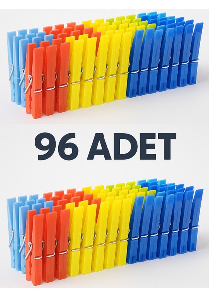 96 Adet Mandal Klasik Çamaşır Mandalı Plastik