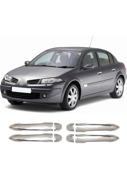 Renault Megane 2 Uyumlu 2004-2010 Krom Kapı Kolu 4 Kapı Paslanmaz Çelik