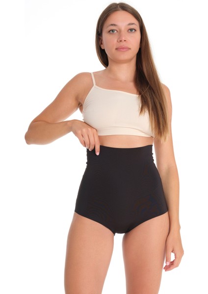 Toparlayıcı Iz Yapmayan Silikon Şeritli Kaydırmaz Lazer Kesim Kısa Slip Kilot Korse Siyah