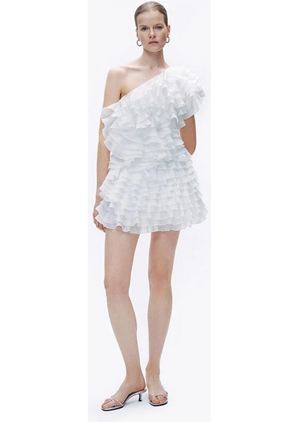 Nocturne Katlı Fırfır Detaylı Mini Elbise