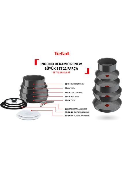 Ingenio Ceramic Renew Geri Dönüştürülebilir 11 Parça Büyük Tava Tencere Seti - 2100129672