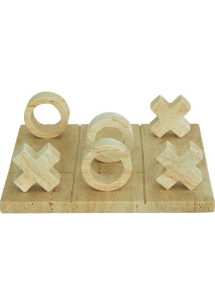 Doğal Traverten Tic Tac Toe (X-O) Oyun Seti – 30X30 cm
