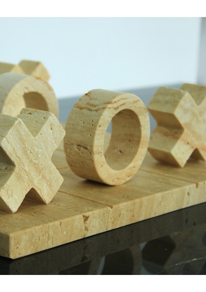 Doğal Traverten Tic Tac Toe (X-O) Oyun Seti – 30X30 cm