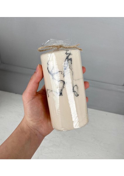 3'lü Mermer Desen Kokulu Mum Seti Krem