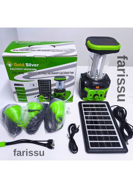 Gold Silver GS-906 Solar Enerjili Şarjlı Fener – Bluetooth, Radyo, Usb, Güneş Paneli Dahil fiyatları