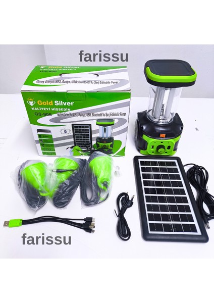 Gold Silver GS-906 Solar Enerjili Şarjlı Fener – Bluetooth, Radyo, Usb, Güneş Paneli Dahil