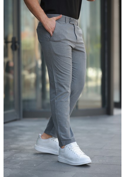 Erkek Gri Italyan Kesim Slimfit Kumaş Pantolon