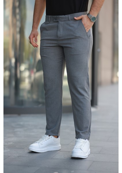 Erkek Gri Italyan Kesim Slimfit Kumaş Pantolon