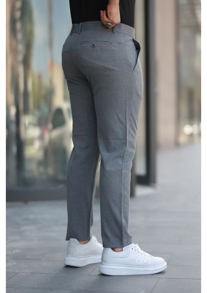 Erkek Gri Italyan Kesim Slimfit Kumaş Pantolon