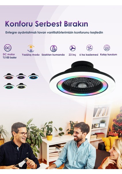 Dlc Ovest Rgb LED Tavan Vantilatörü Kumandalı 58 cm
