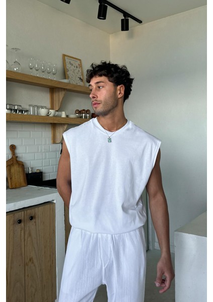 Beyaz Basic Oversize Atlet