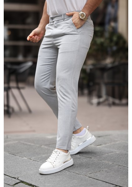 Erkek Açık Gri Italyan Kesim Slimfit Kumaş Pantolon