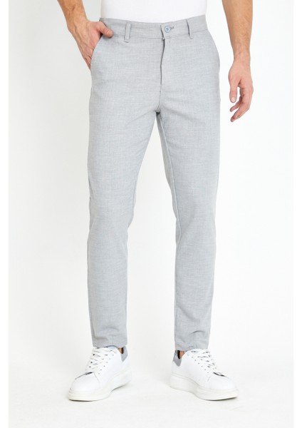 Erkek Açık Gri Italyan Kesim Slimfit Kumaş Pantolon