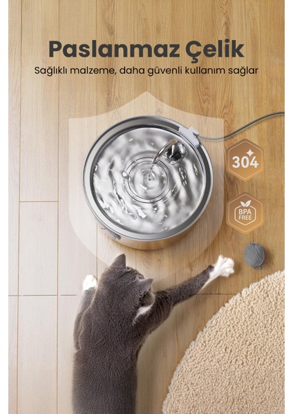3.2 L Tekli Paslanmaz Çelik Kedi Köpek Için Otomatik Su Pınarı Su Çeşmesi Su Sebili Sessiz Pompalı