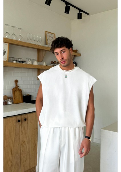 Beyaz Basic Oversize Atlet