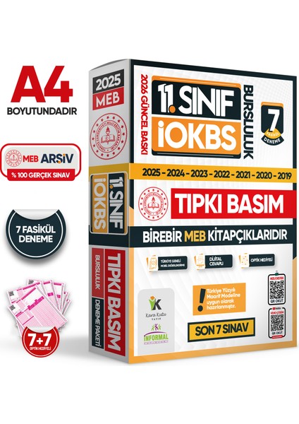 2026 11. Sınıf İOKBS Bursluluk Sınavı MEB Çıkmış Soru Tıpkı Basım Deneme 7’li